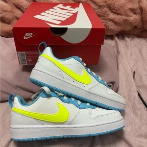 Nike Kids Court Borough Low 2 White and Neon Yellow Sneakers